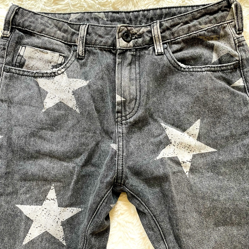 Grey star patterned denim pants 30” waist